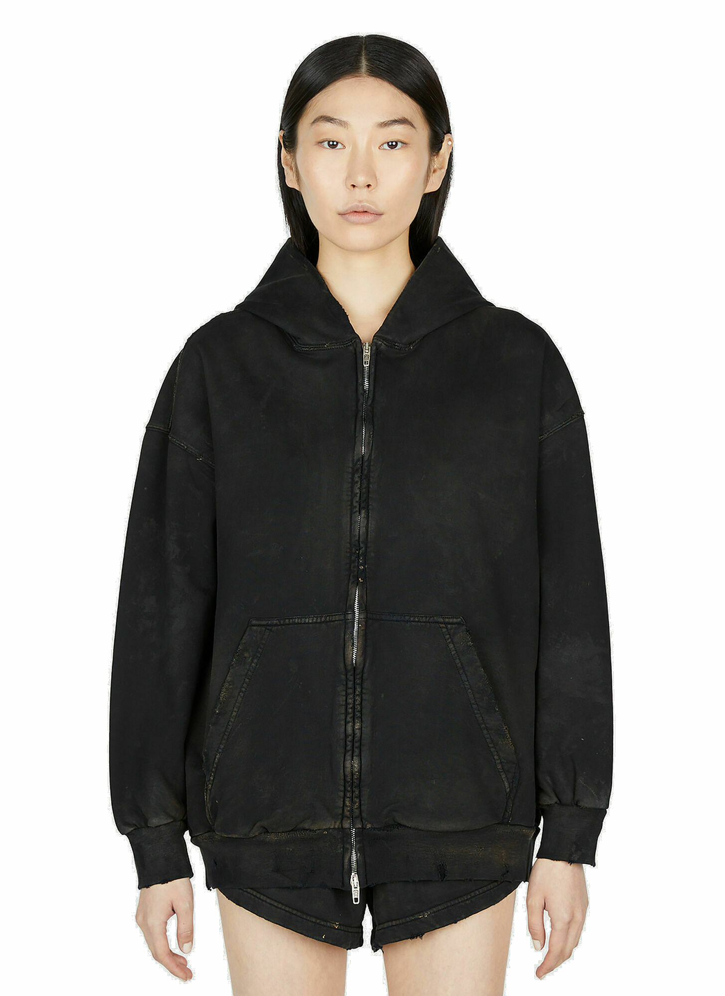 Balenciaga - Distressed Hooded Sweatshirt in Black Balenciaga