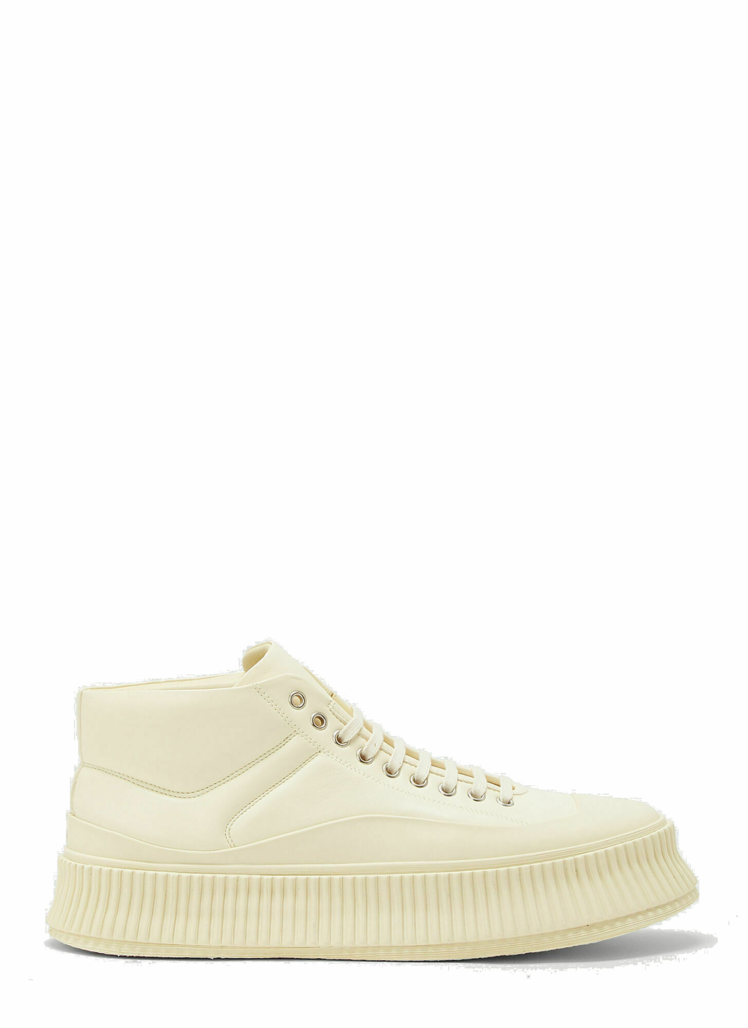 Photo: Ribbed-Sole Leather Sneakers in Beige