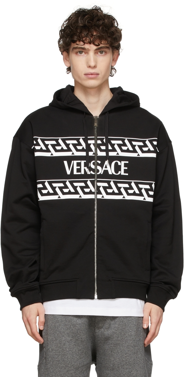 Versace Black Logo Graphic Zip-Up Hoodie Versace