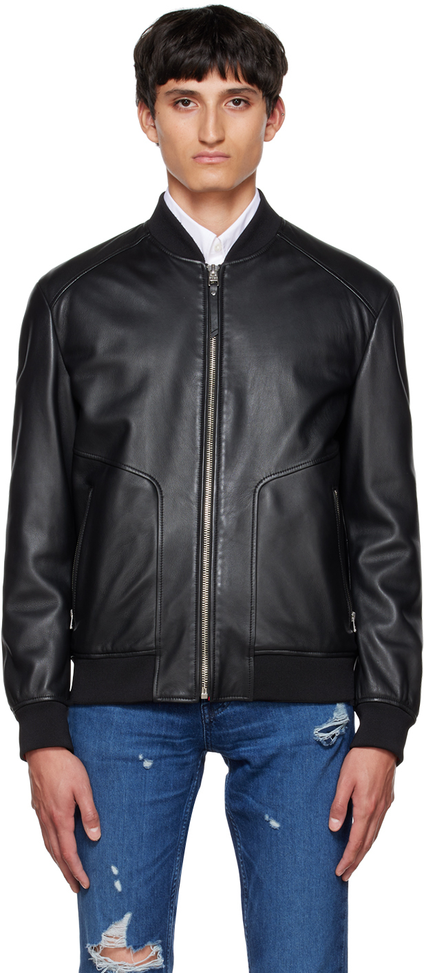 Hugo Black Lenno Leather Jacket Hugo Boss