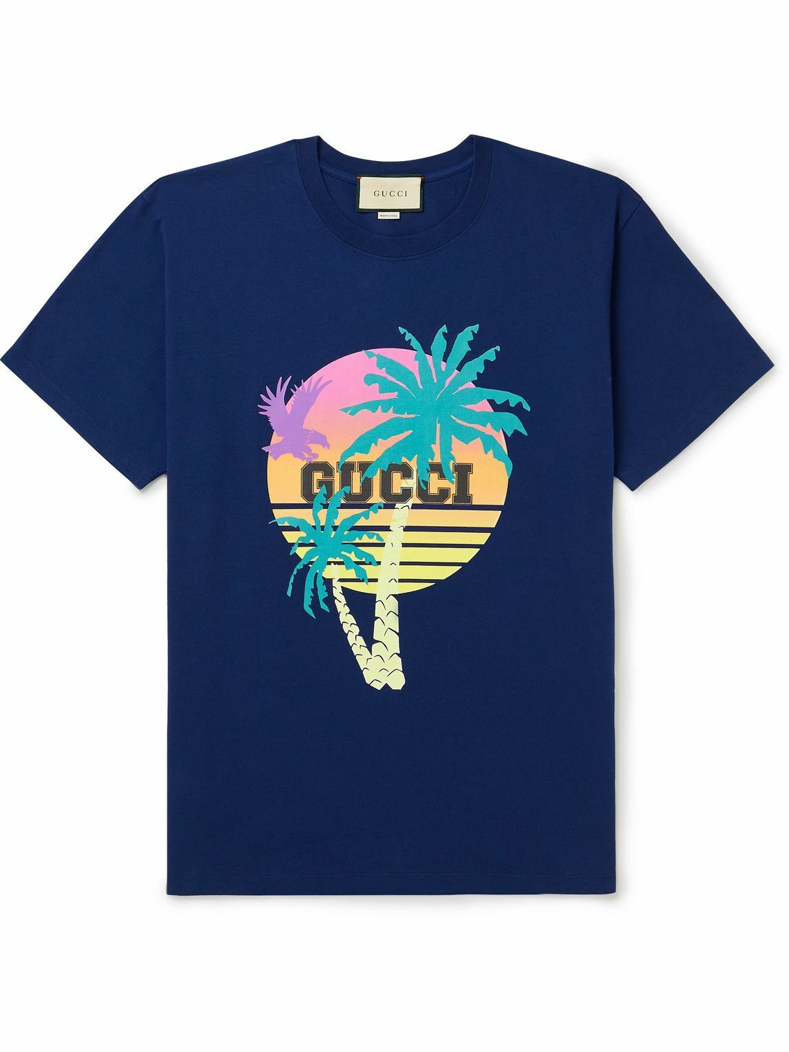 GUCCI Printed CottonJersey TShirt Blue Gucci