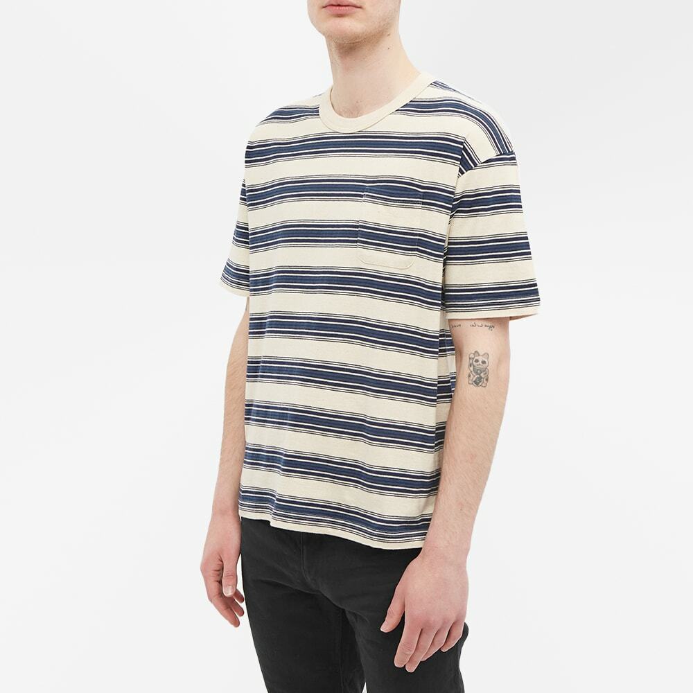 Visvim Men's Border Striped Pocket Jumbo T-Shirt in Navy Visvim