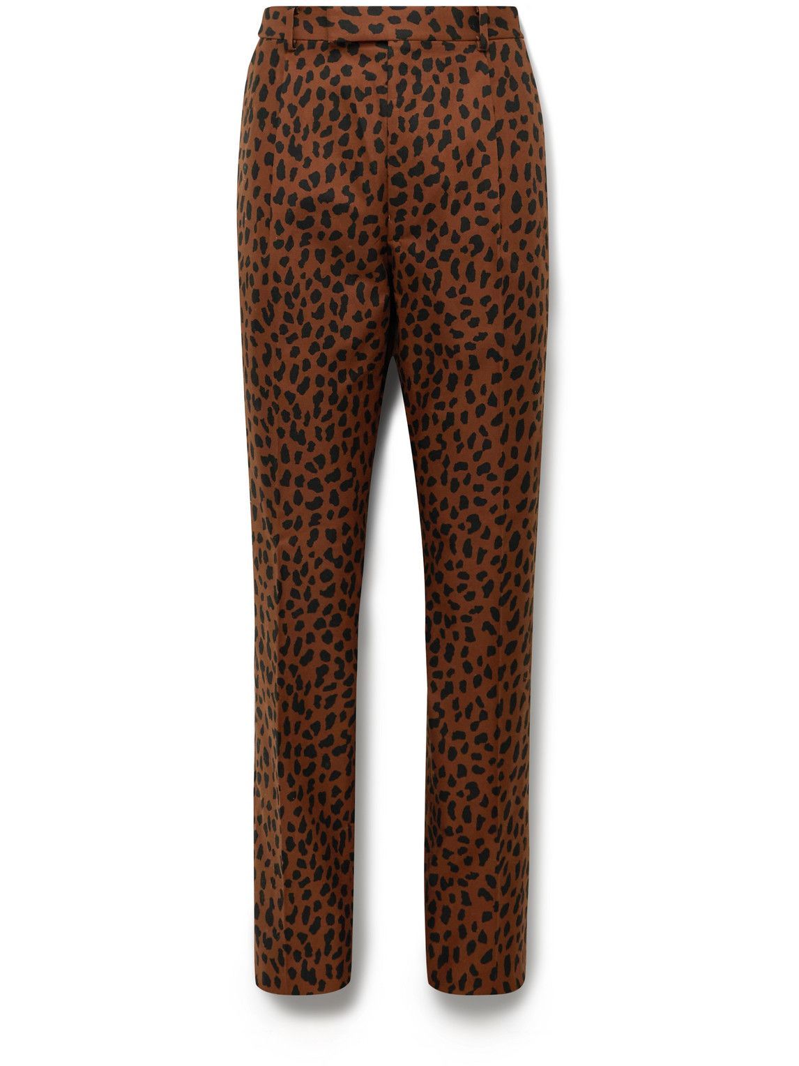 Photo: Wacko Maria - Tapered Pleated Leopard-Print Cotton-Twill Suit Trousers - Brown