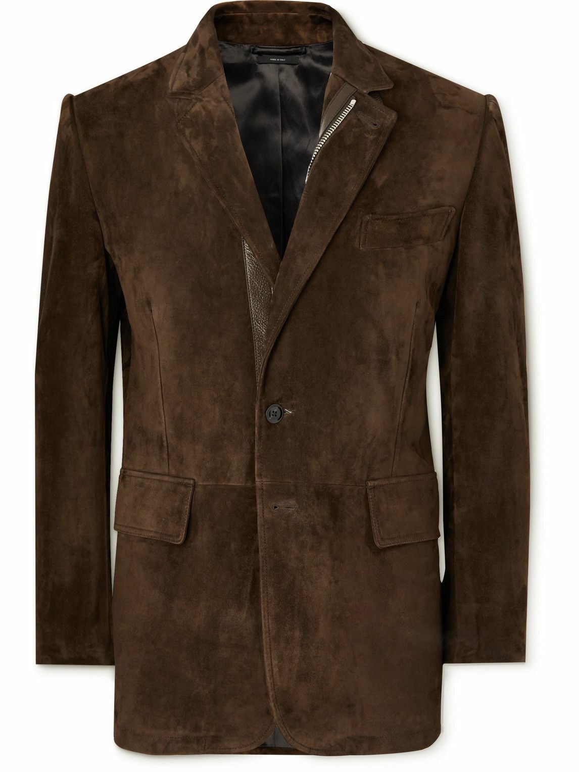 TOM FORD - Leather-Trimmed Suede Blazer - Brown TOM FORD