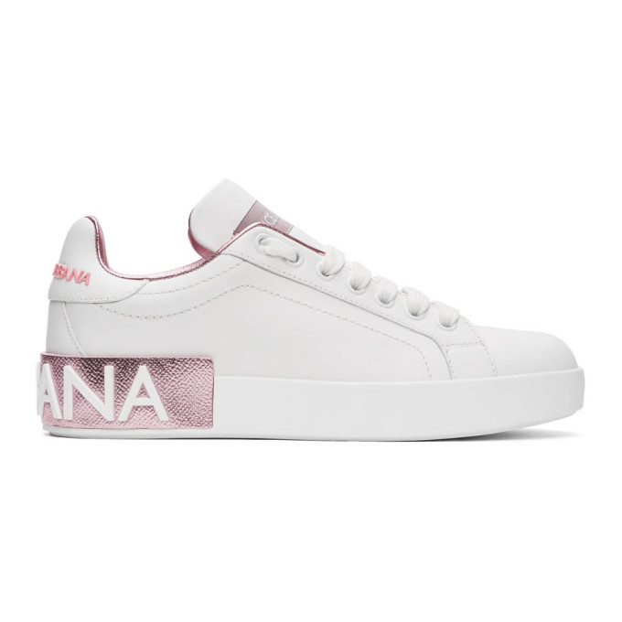 Dolce and Gabbana White and Pink Portofino Sneakers Dolce & Gabbana