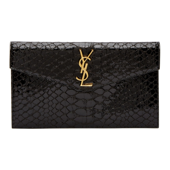 Saint Laurent Black Croc Uptown Envelope Pouch Saint Laurent