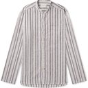Oliver Spencer - Grandad-Collar Striped Cotton and Linen-Blend Shirt - Green
