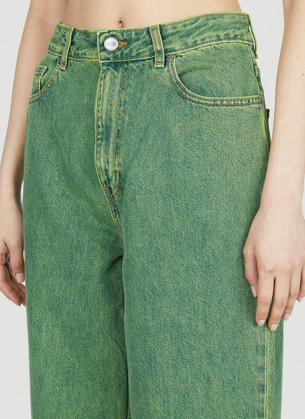 GANNI - Overdyed Bleached Jeans in Green GANNI