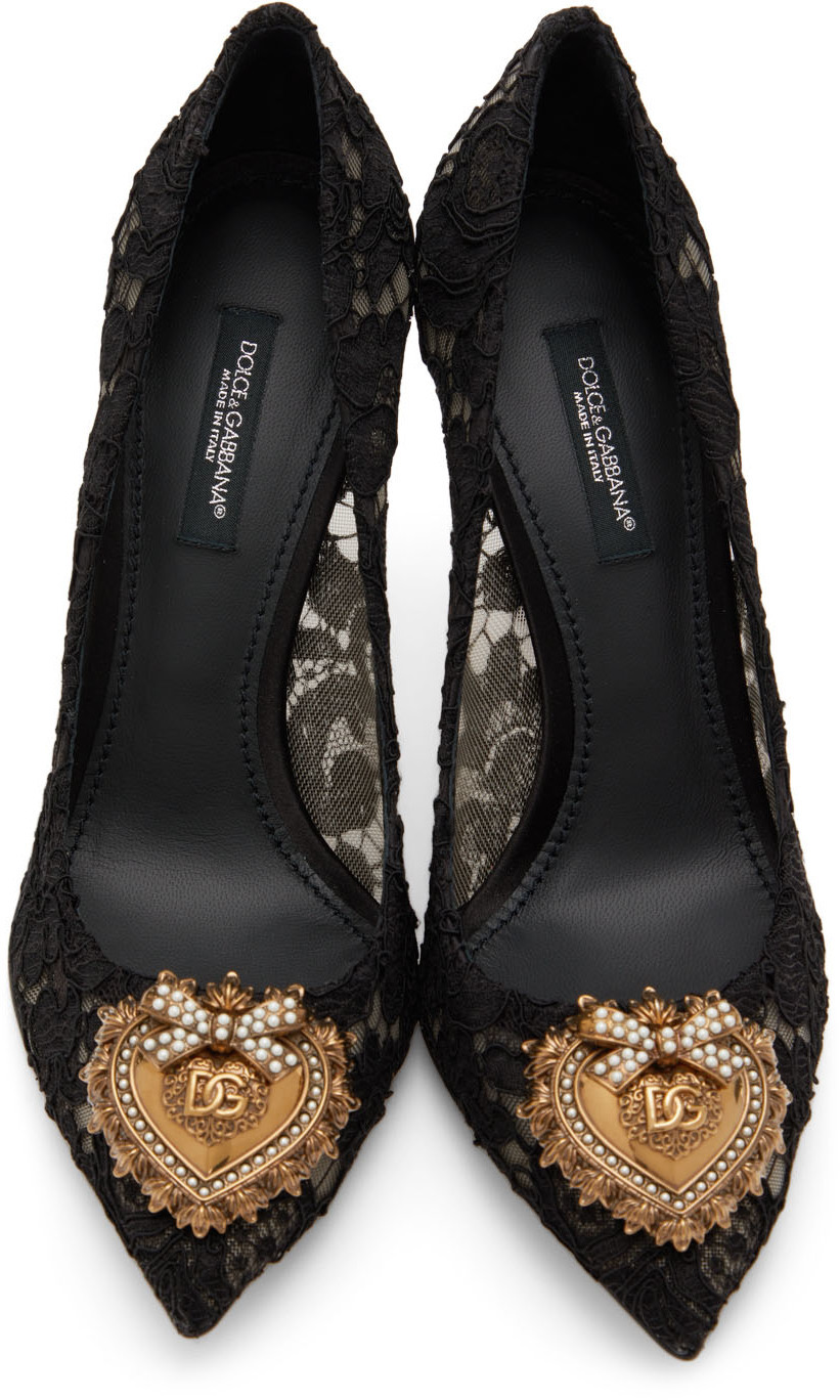 Dolce & Gabbana Black Taormina Devotion Heart Lace Pumps Dolce & Gabbana