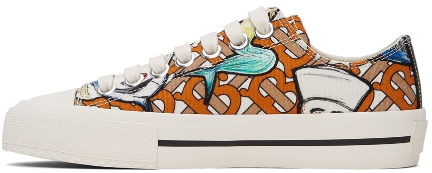 Burberry White & Orange Scribble Larkhall Sneakers Burberry