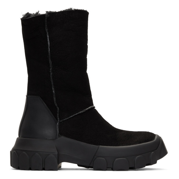 rick owens black shearling tractor boots