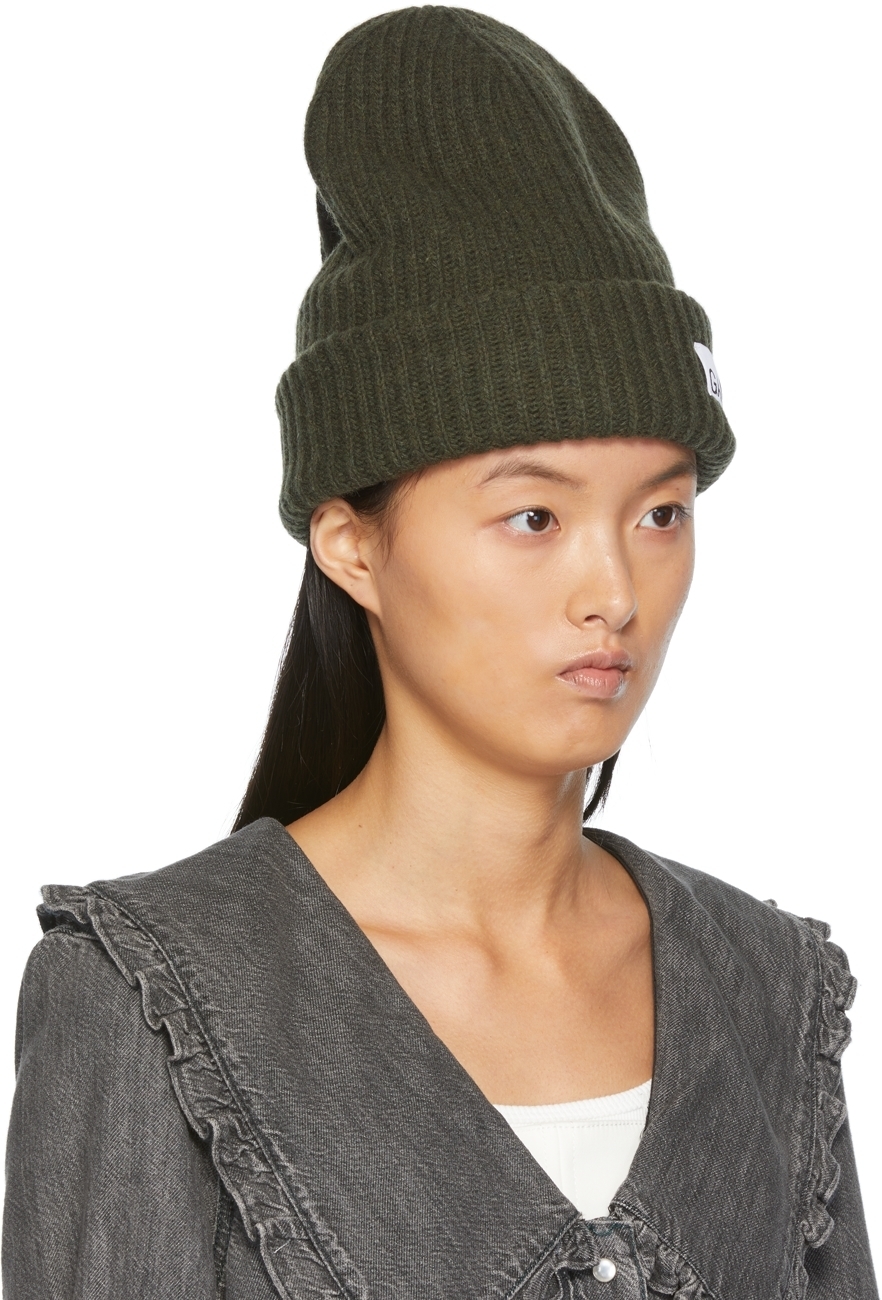 GANNI Green Recycled Rib Knit Beanie GANNI