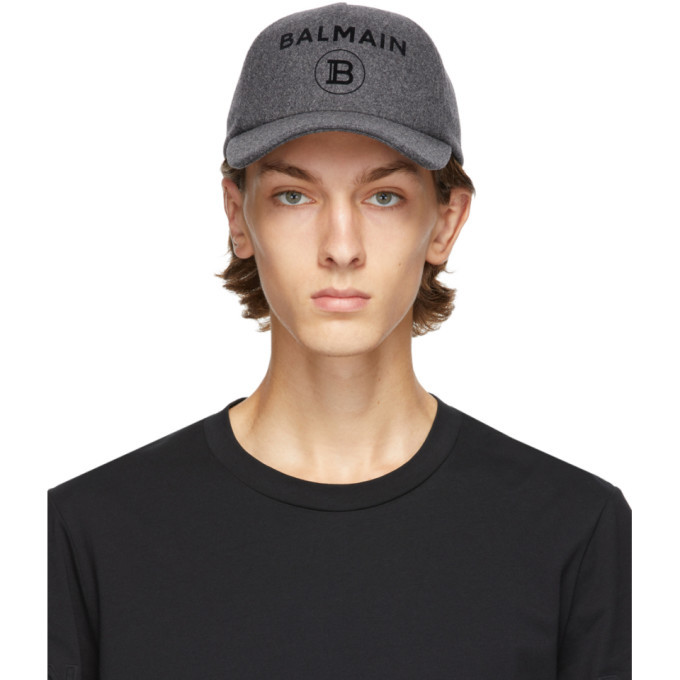 Balmain Grey Wool Logo Cap Balmain