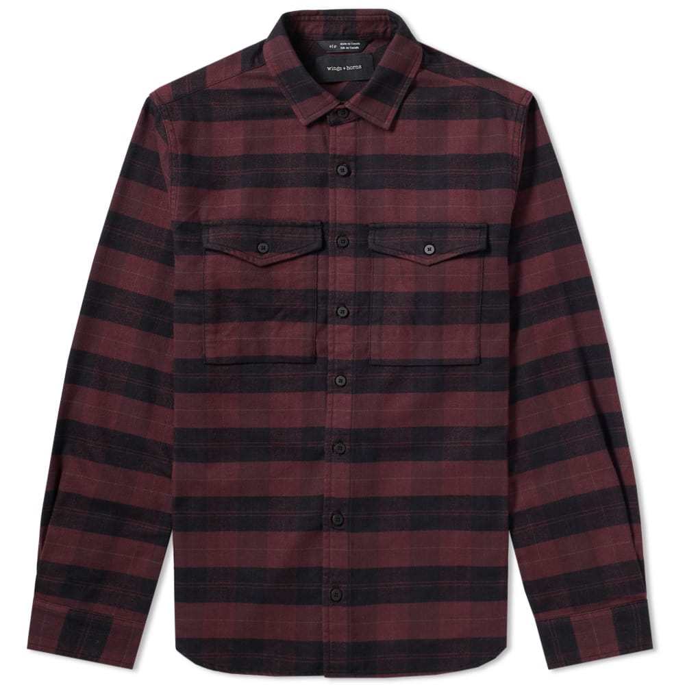 Wings + Horns Flannel Utility Shirt Red 