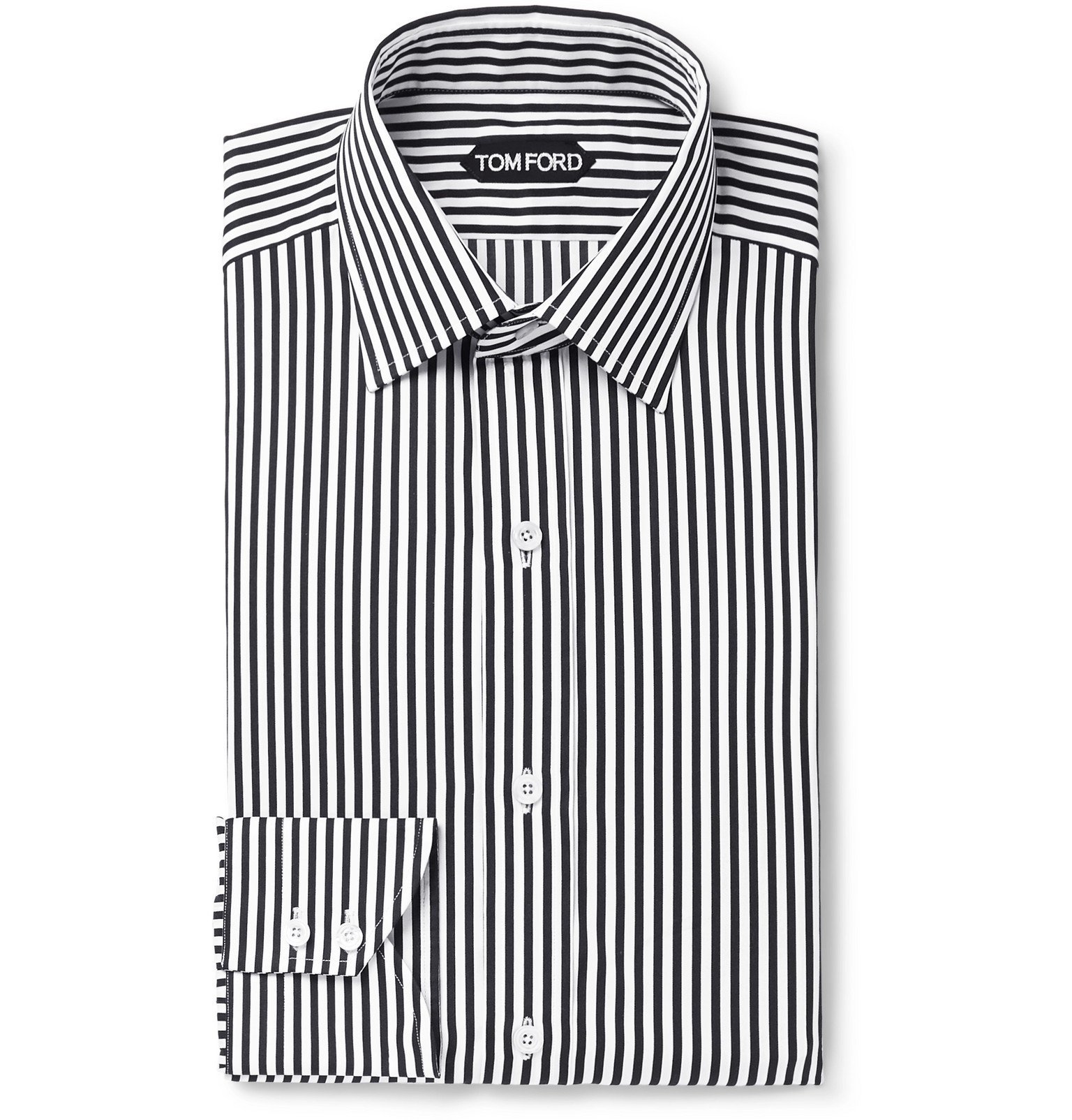 TOM FORD - White Slim-Fit Striped Cotton and Lyocell-Blend Shirt - Blue TOM  FORD