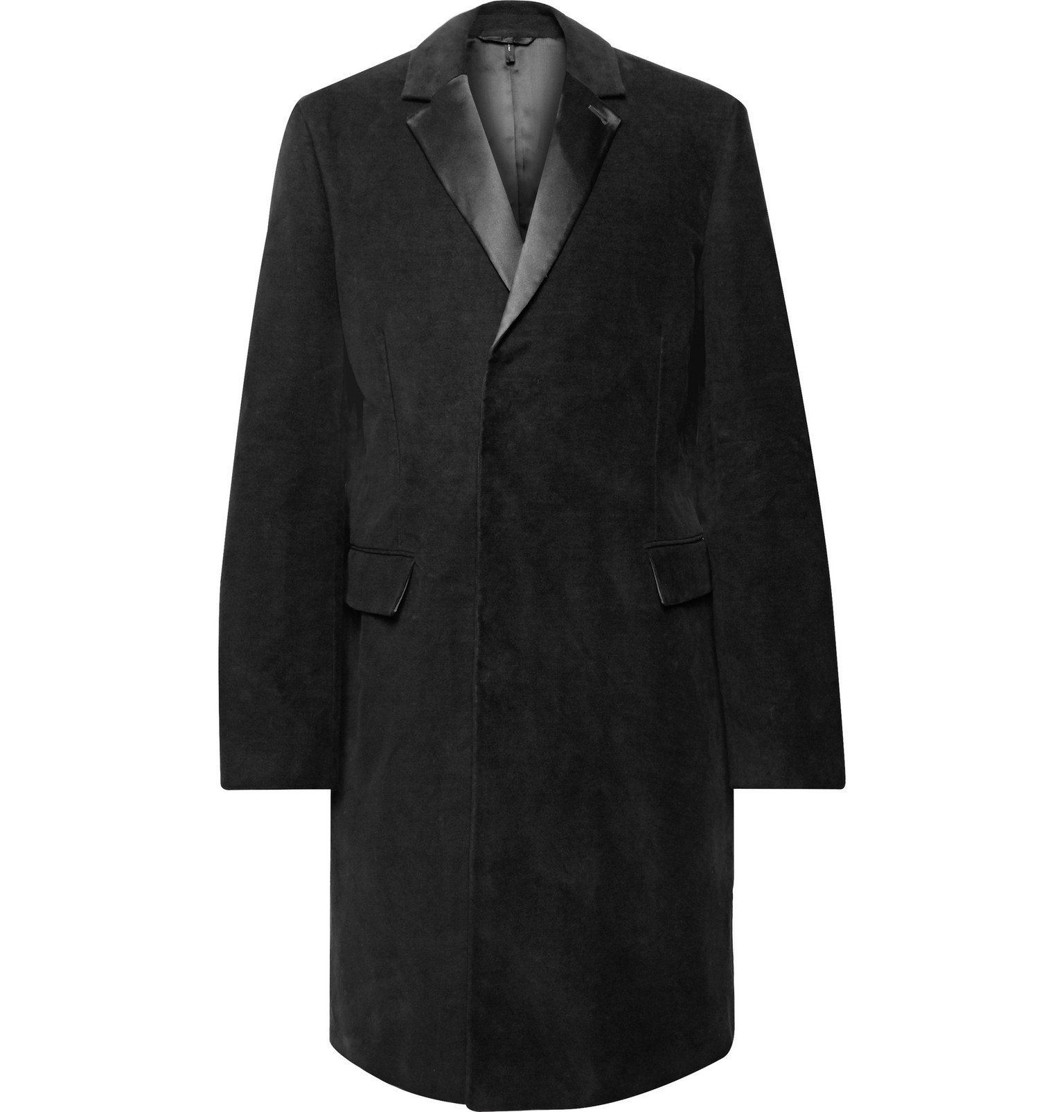 Helmut Lang - Silk Satin-Trimmed Cotton-Moleskin Overcoat - Black ...