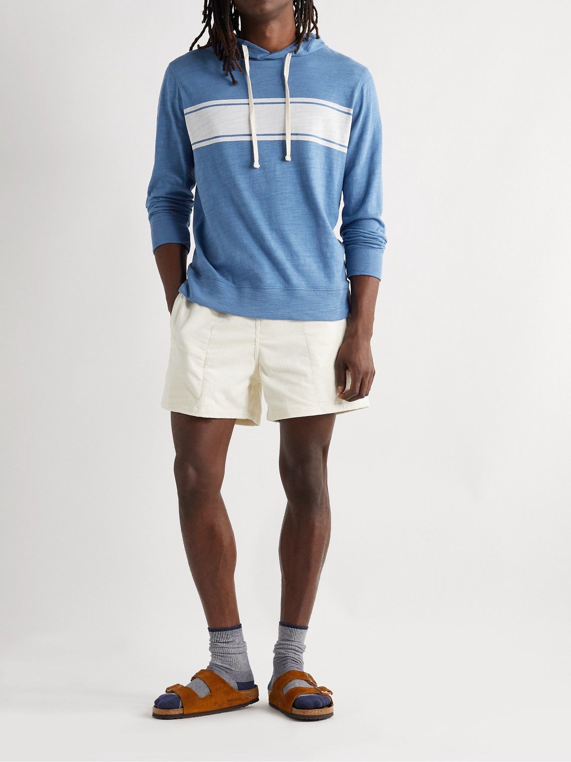 Faherty Surf Stripe Slub Organic CottonJersey Hoodie Blue Faherty