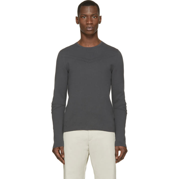 Exte Gray Striped Cotton Crewneck Sweater