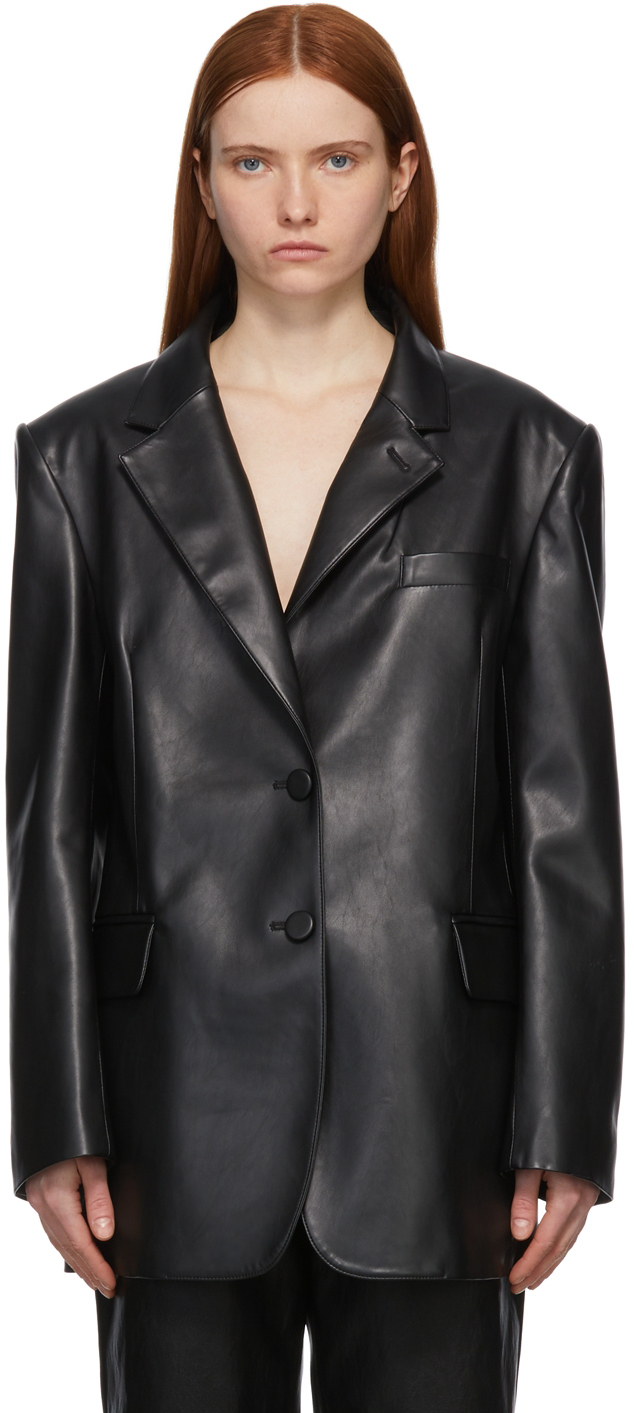 DRAE Black Faux-Leather Oversized Blazer