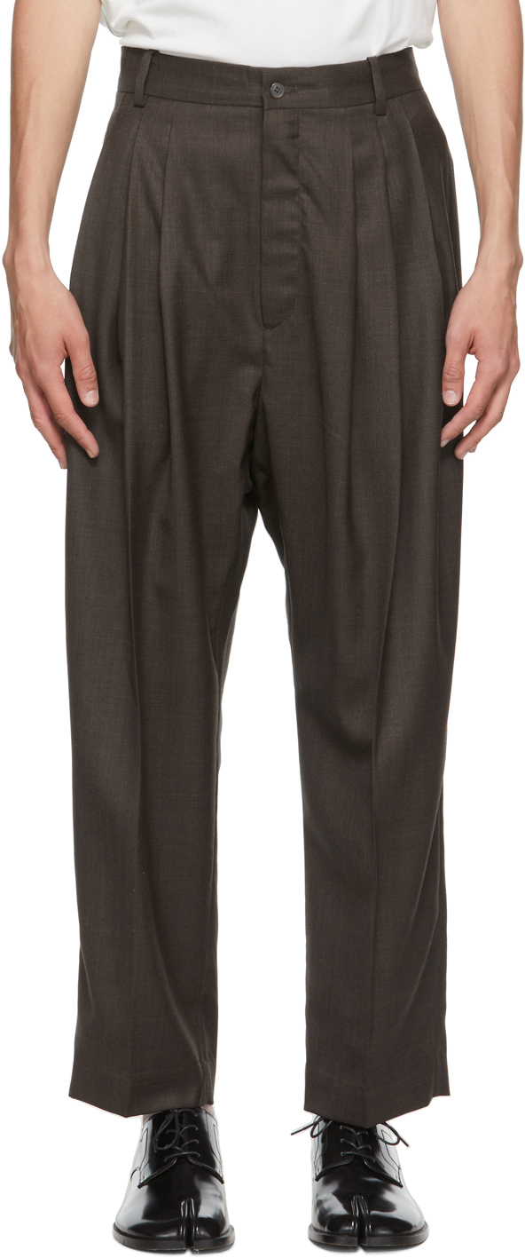 Hed Mayner Brown 4 Pleat Trousers Hed Mayner