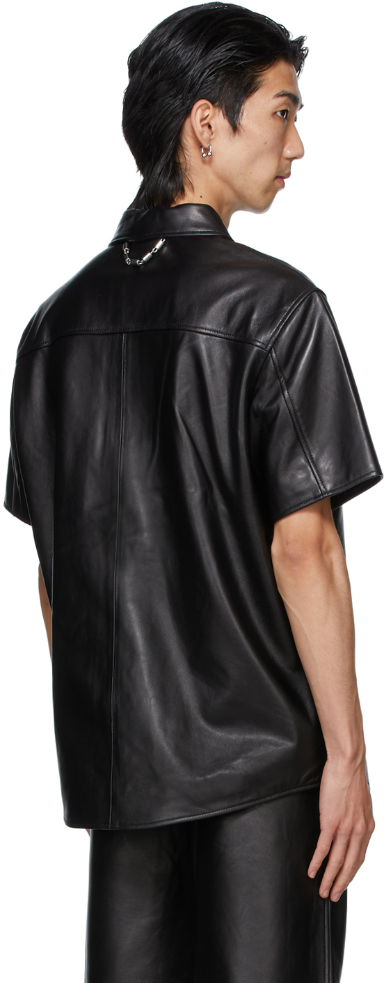 032c Black Leather Short Sleeve Shirt