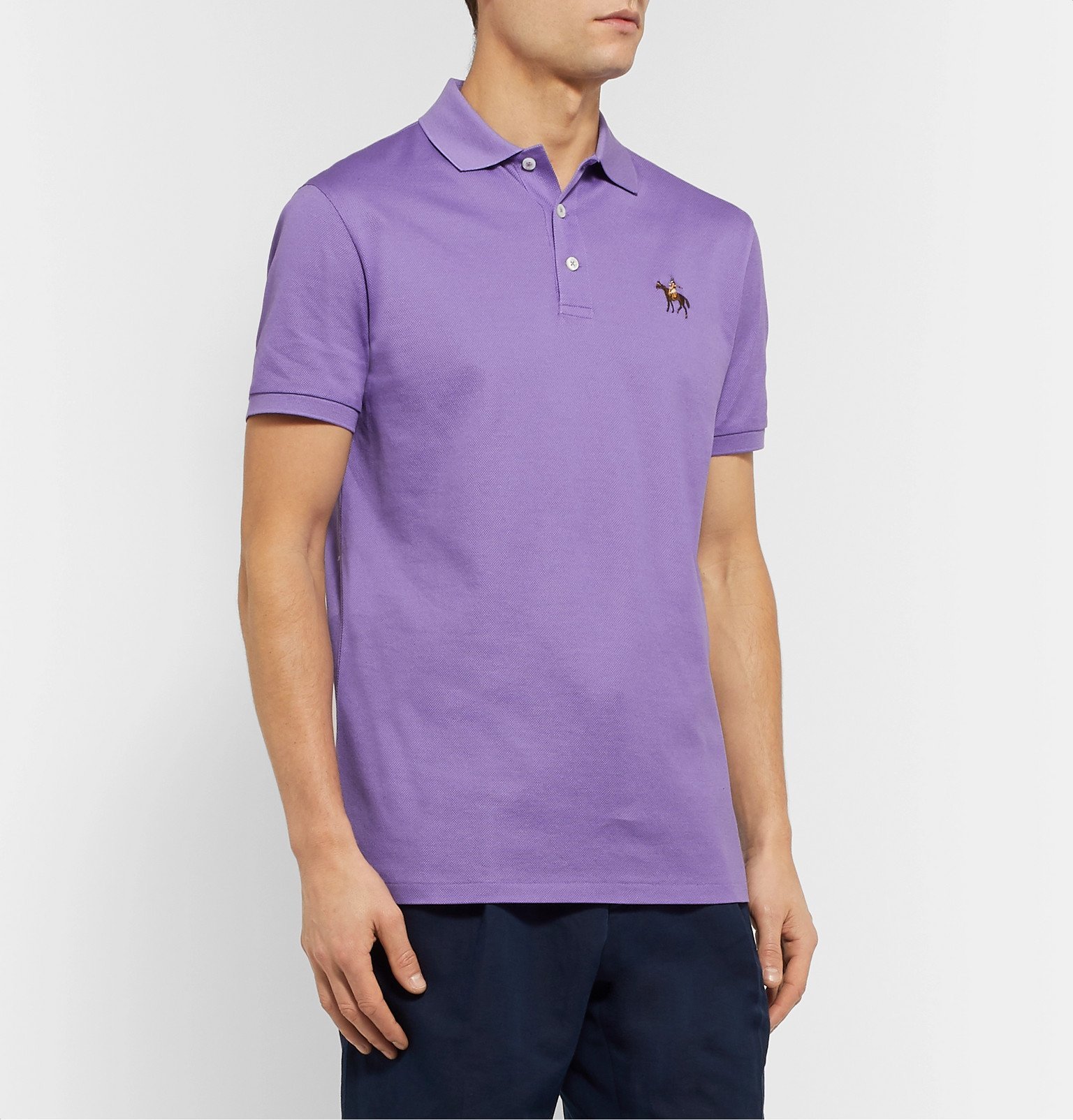 Ralph Lauren Purple Label - Logo-Embroidered Cotton-Piqué Polo Shirt - Purple  Ralph Lauren Purple Label