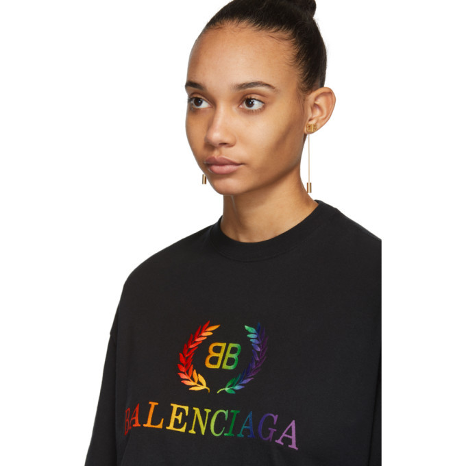 Balenciaga Black Oversized Rainbow BB T-Shirt Balenciaga