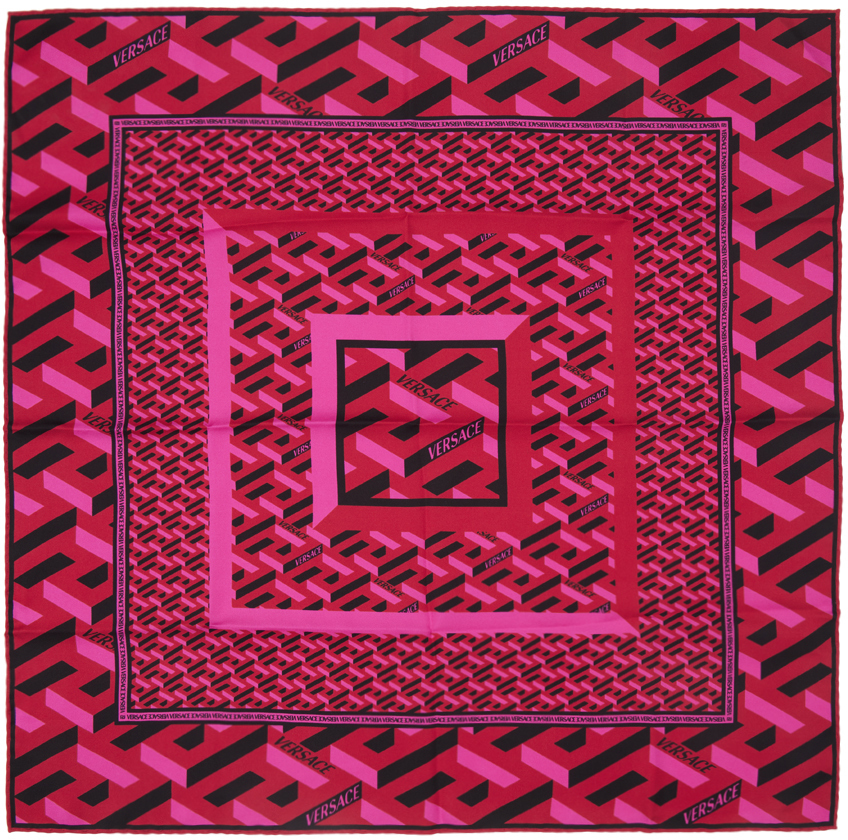 Versace Pink & Red 'La Greca' Scarf Versace
