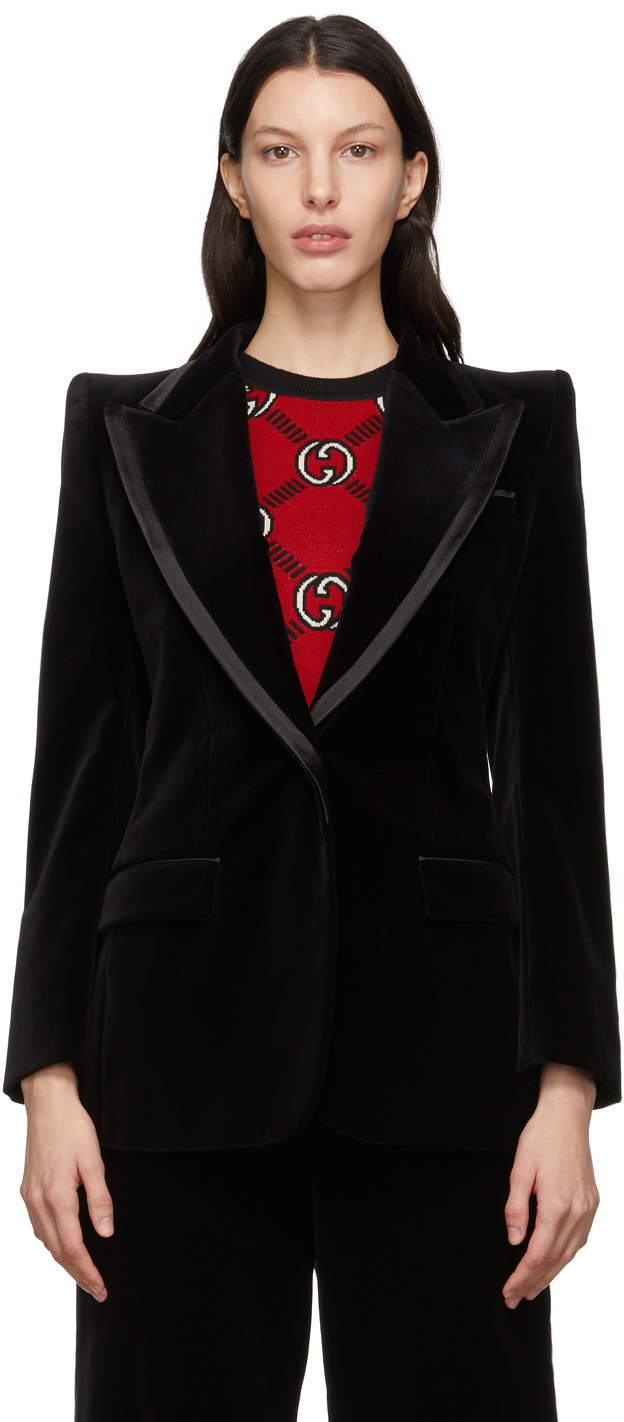 Gucci Black Single-Breasted Velvet Blazer Gucci