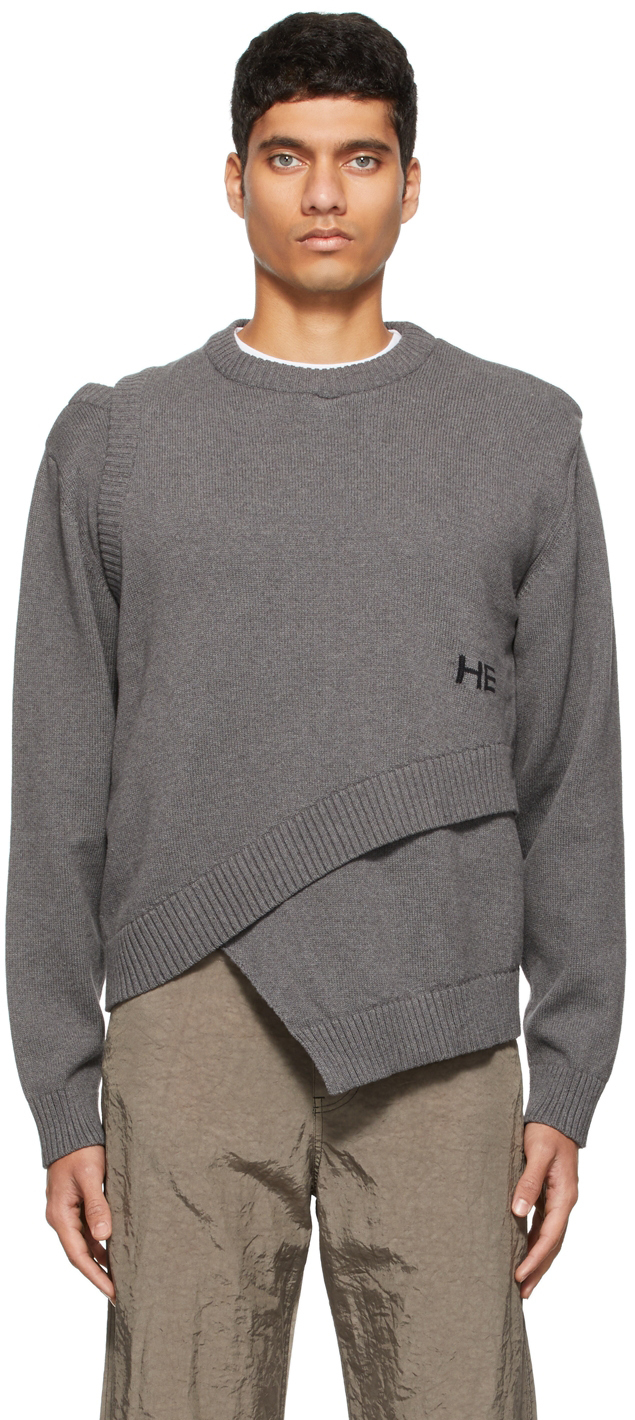 HELIOT EMIL Grey Paneled Knit Crewneck 