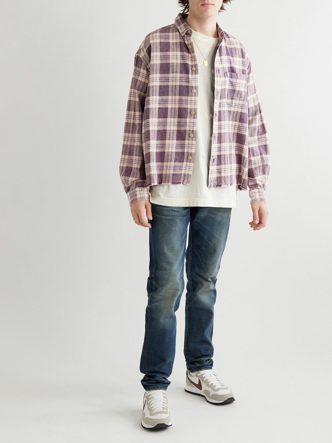 John Elliott - Hemi Frayed Checked Cotton-Flannel Shirt - Purple