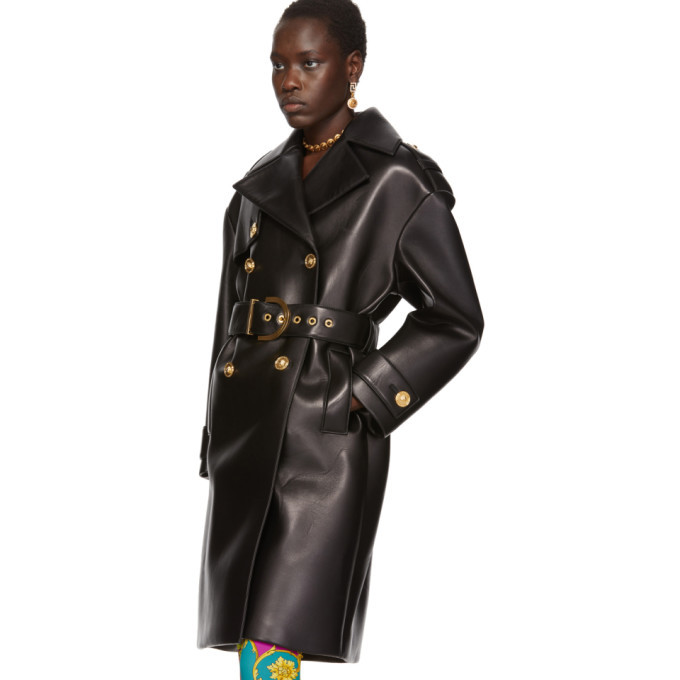 versace black versace lambskin leather trench coat