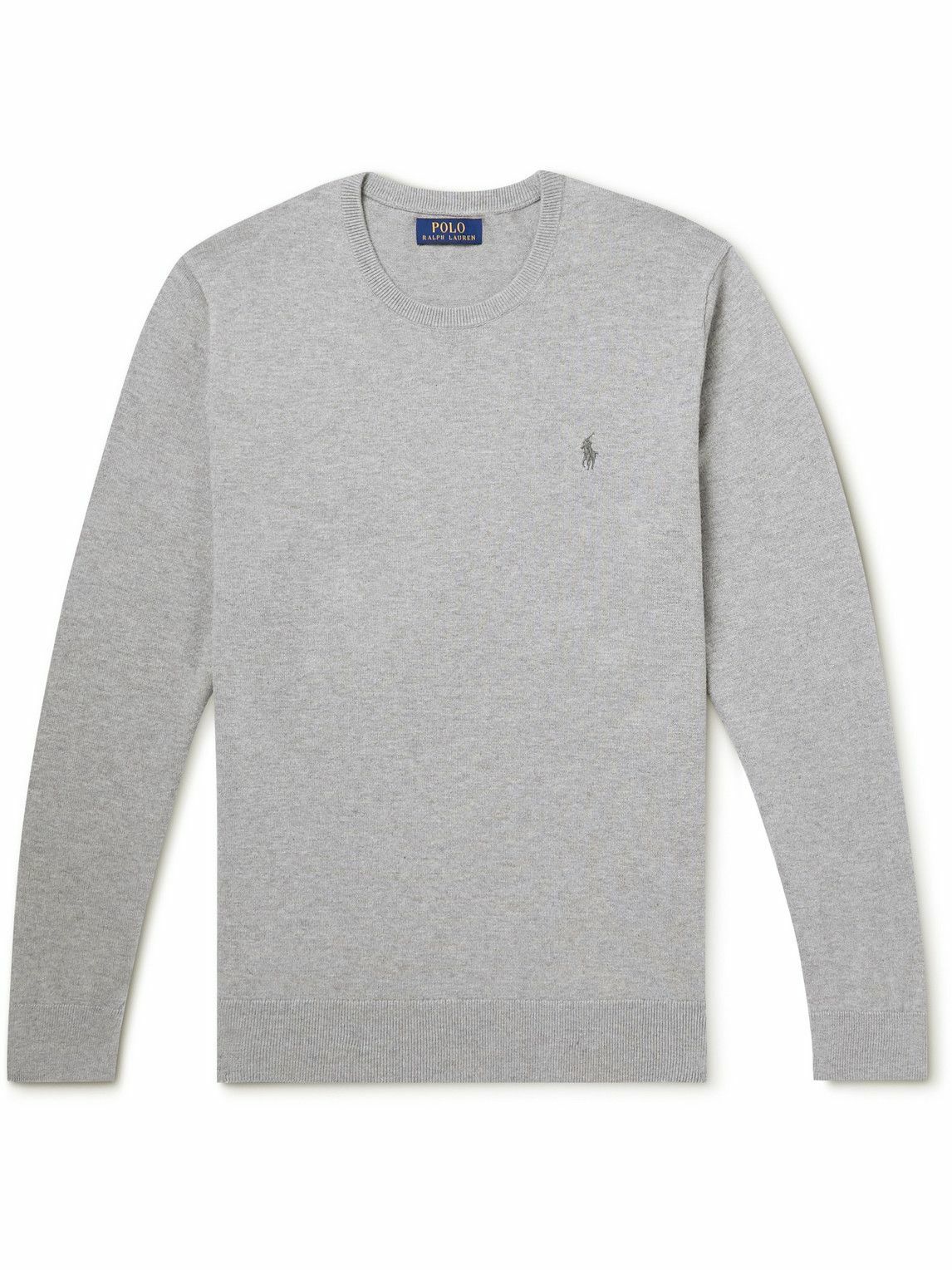 Polo Ralph Lauren - Logo-Embroidered Cotton and Cashmere-Blend Sweater - Gray