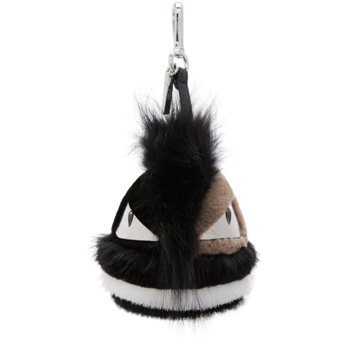 Fendi Black and White Striped Fur Bag Bugs Keychain Fendi