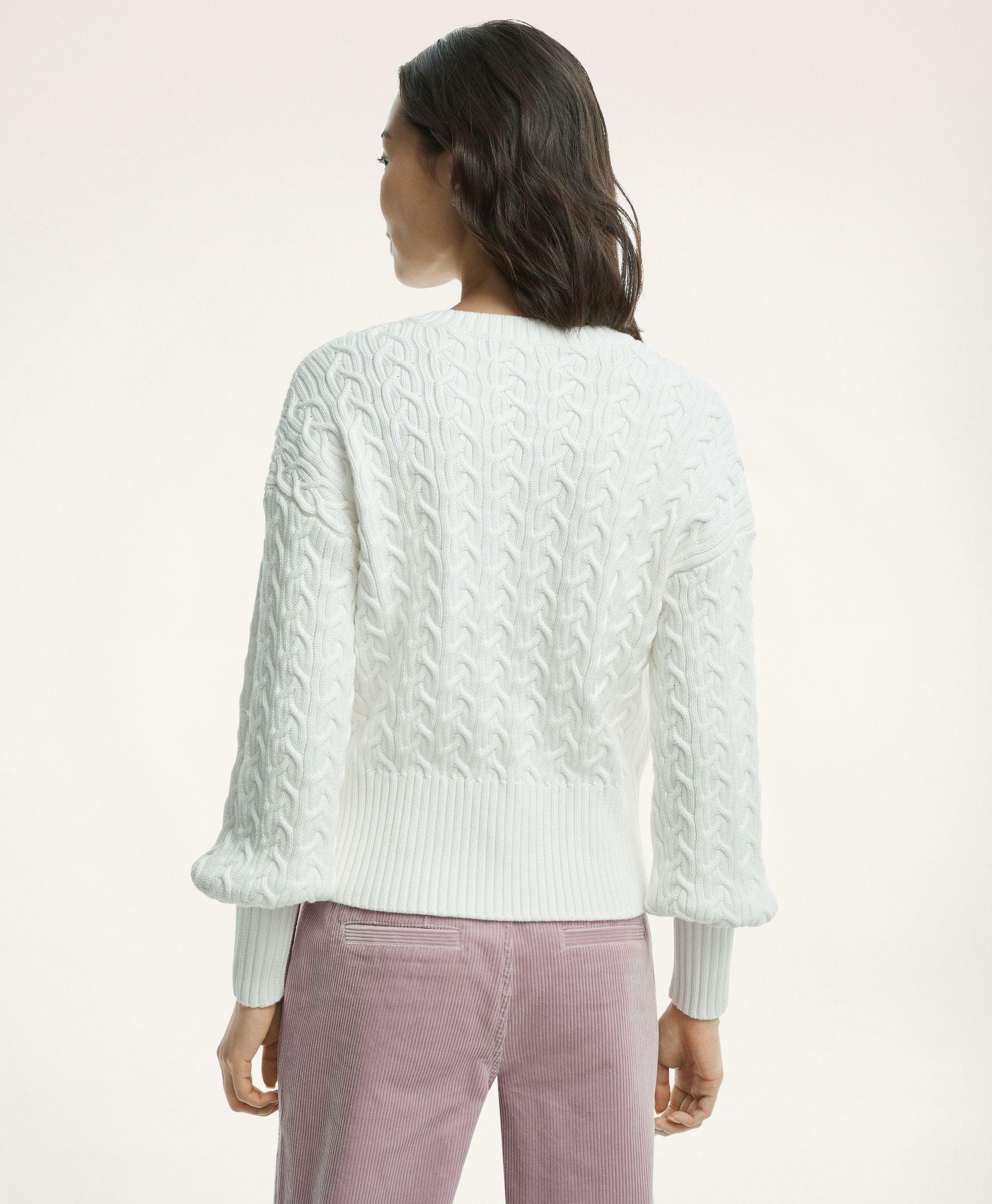 Brooks Brothers Women's Supima Cotton Split Neck Cable Knit Sweater | Cream