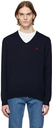 Polo Ralph Lauren Navy Cotton V-Neck Sweater