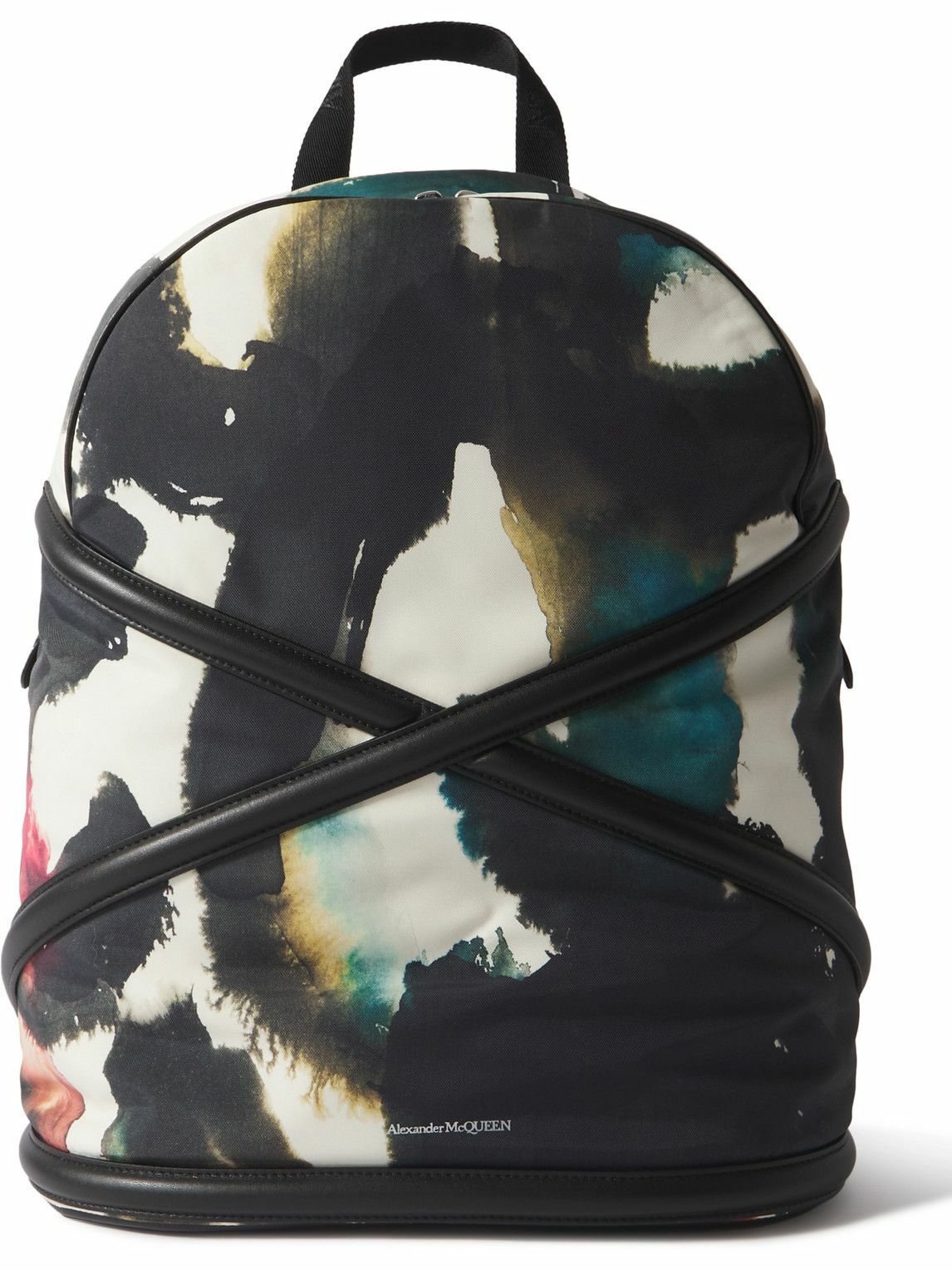 Photo: Alexander McQueen - Harness Printed Faux Leather-Trimmed Canvas Backpack - Black