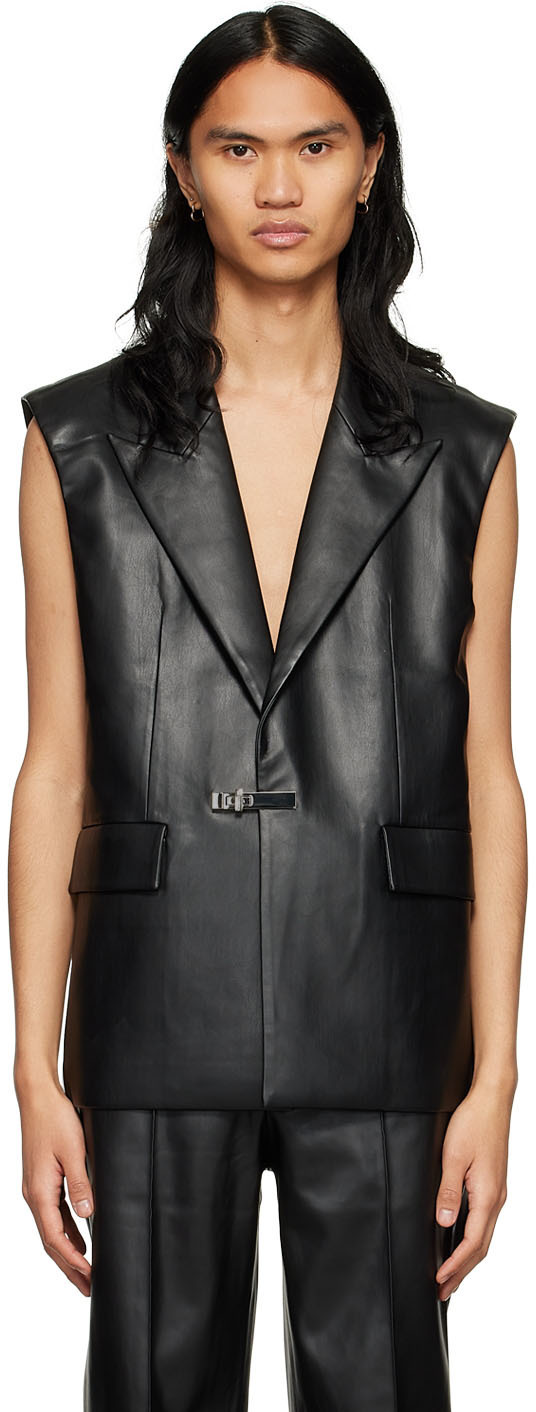 CALVINLUO Black FauxLeather Vest CALVINLUO