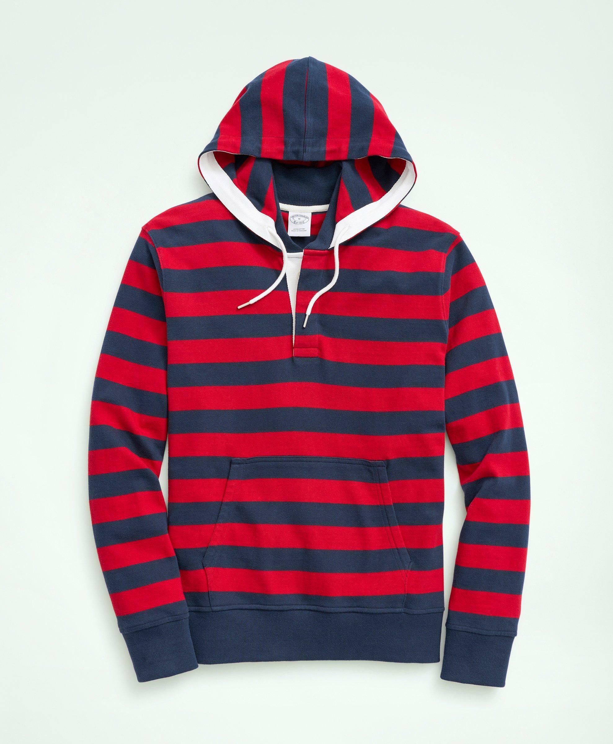 Photo: Brooks Brothers Men's Cotton Hoodie Rugby | Navy/Red