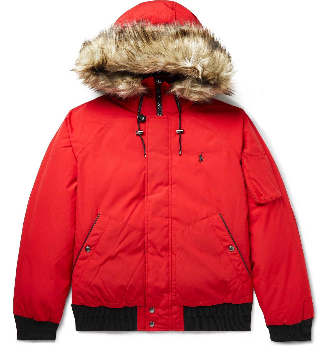 POLO RALPH LAUREN - Faux Fur-Trimmed Logo-Embroidered Shell Down Hooded  Bomber Jacket - Red Polo Ralph Lauren