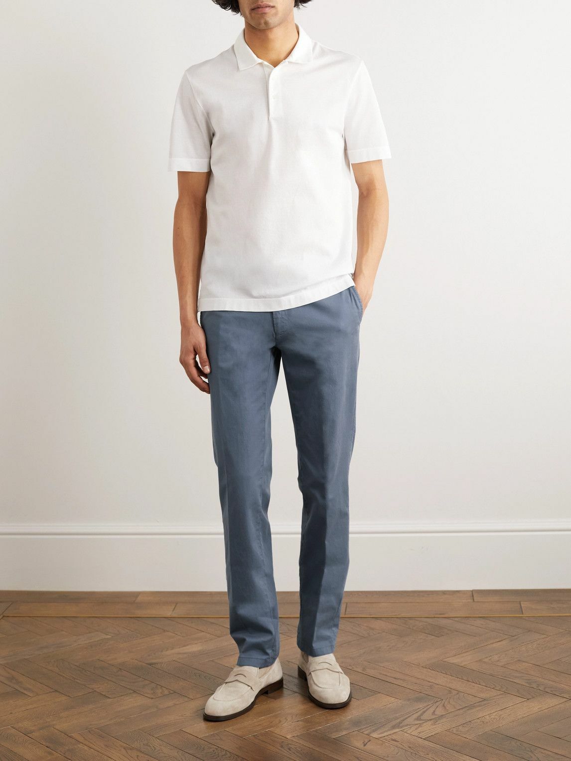 Canali - Slim-Fit Garment-Dyed Stretch-Cotton Twill Chinos - Blue Canali