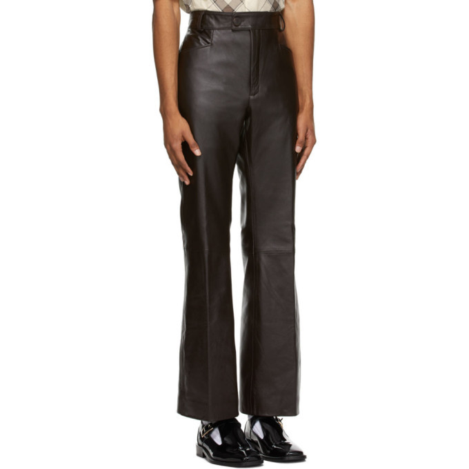 Baker Brown Leather Flare Trousers