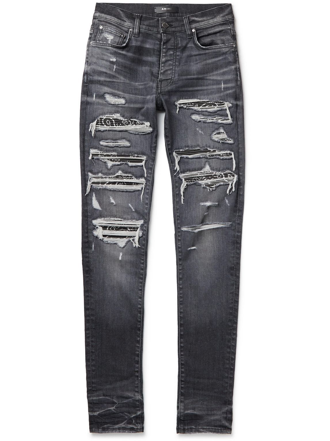 AMIRI - Thrasher Skinny-Fit Panelled Distressed Jeans - Gray Amiri
