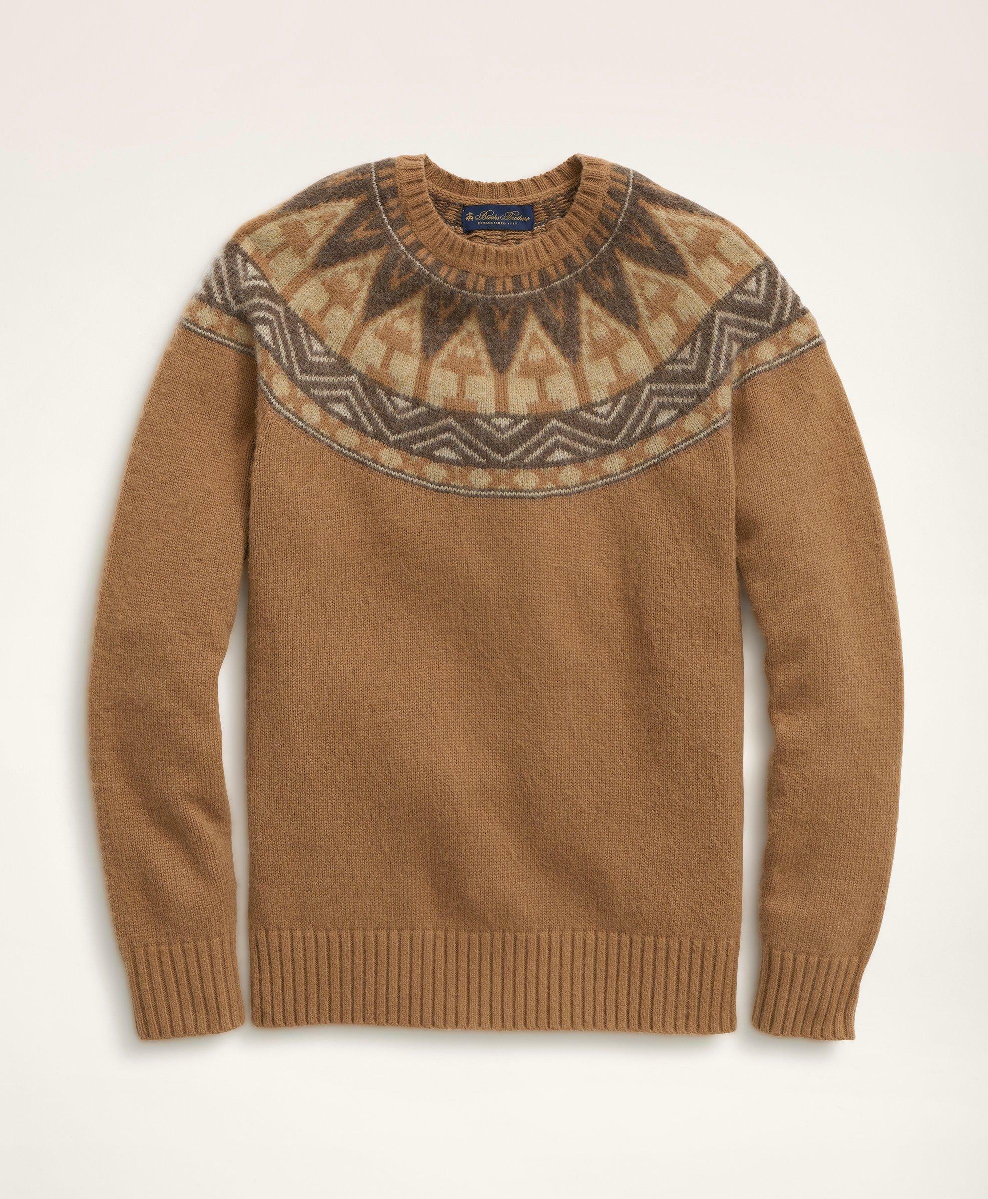 Photo: Brooks Brothers Men's Alpaca Wool Geo Pattern Sweater | Brown