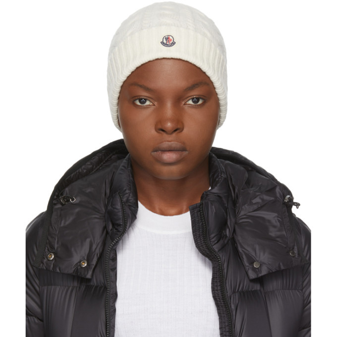 Moncler White Cashmere Logo Beanie Moncler