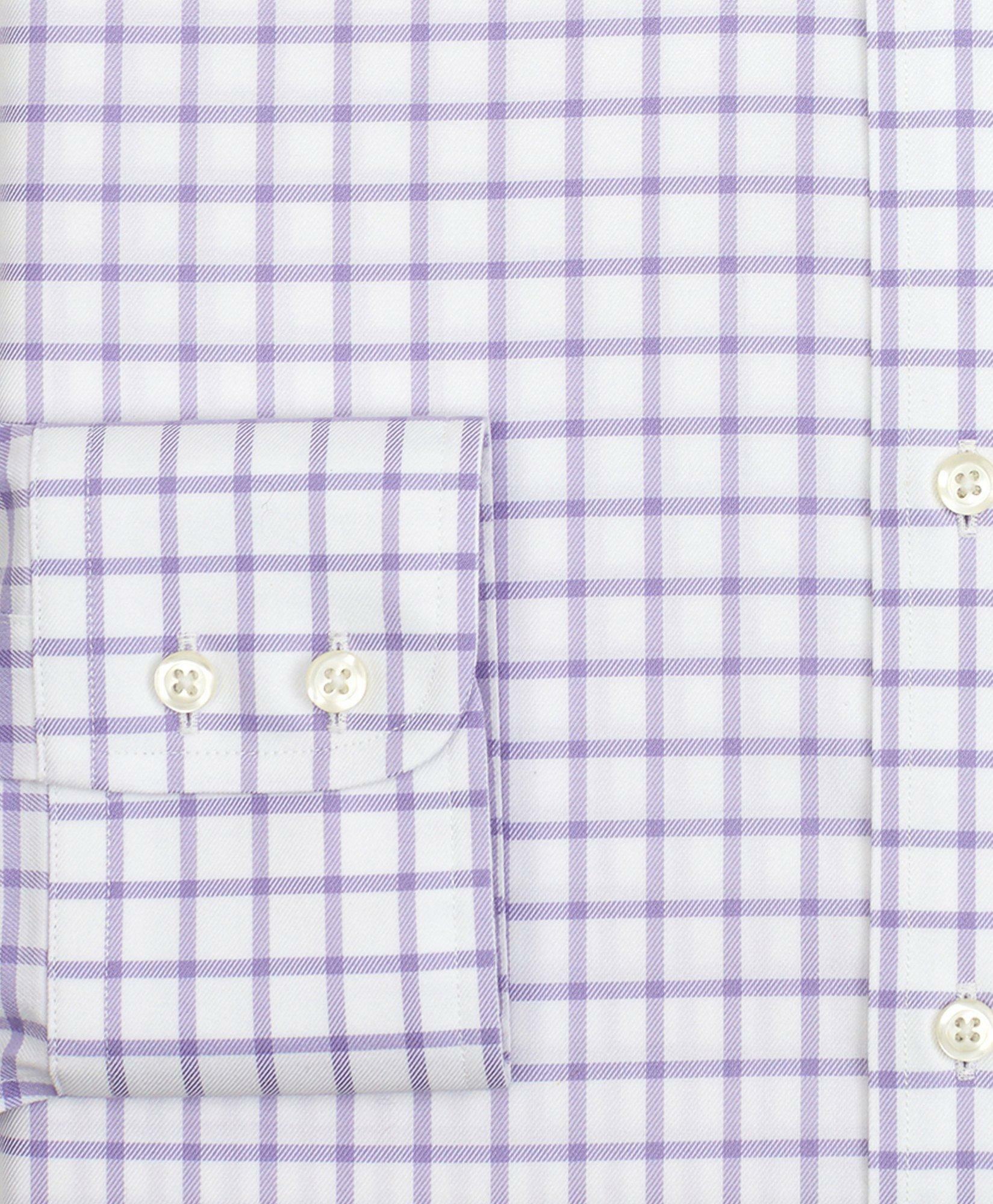 Brooks Brothers Men's Stretch Milano Slim-Fit Dress Shirt, Non-Iron Twill Button-Down Collar Grid Check | Lavender