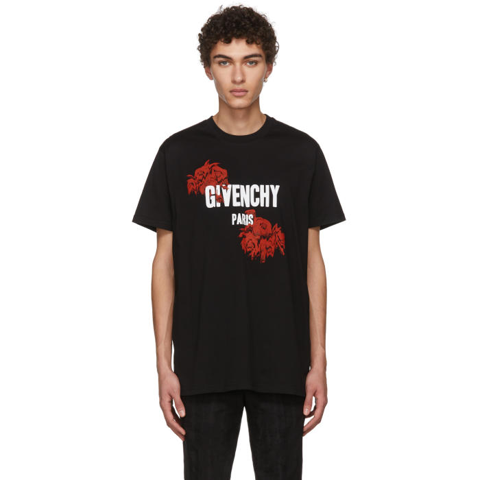 Givenchy Black Logo and Roses T-Shirt 