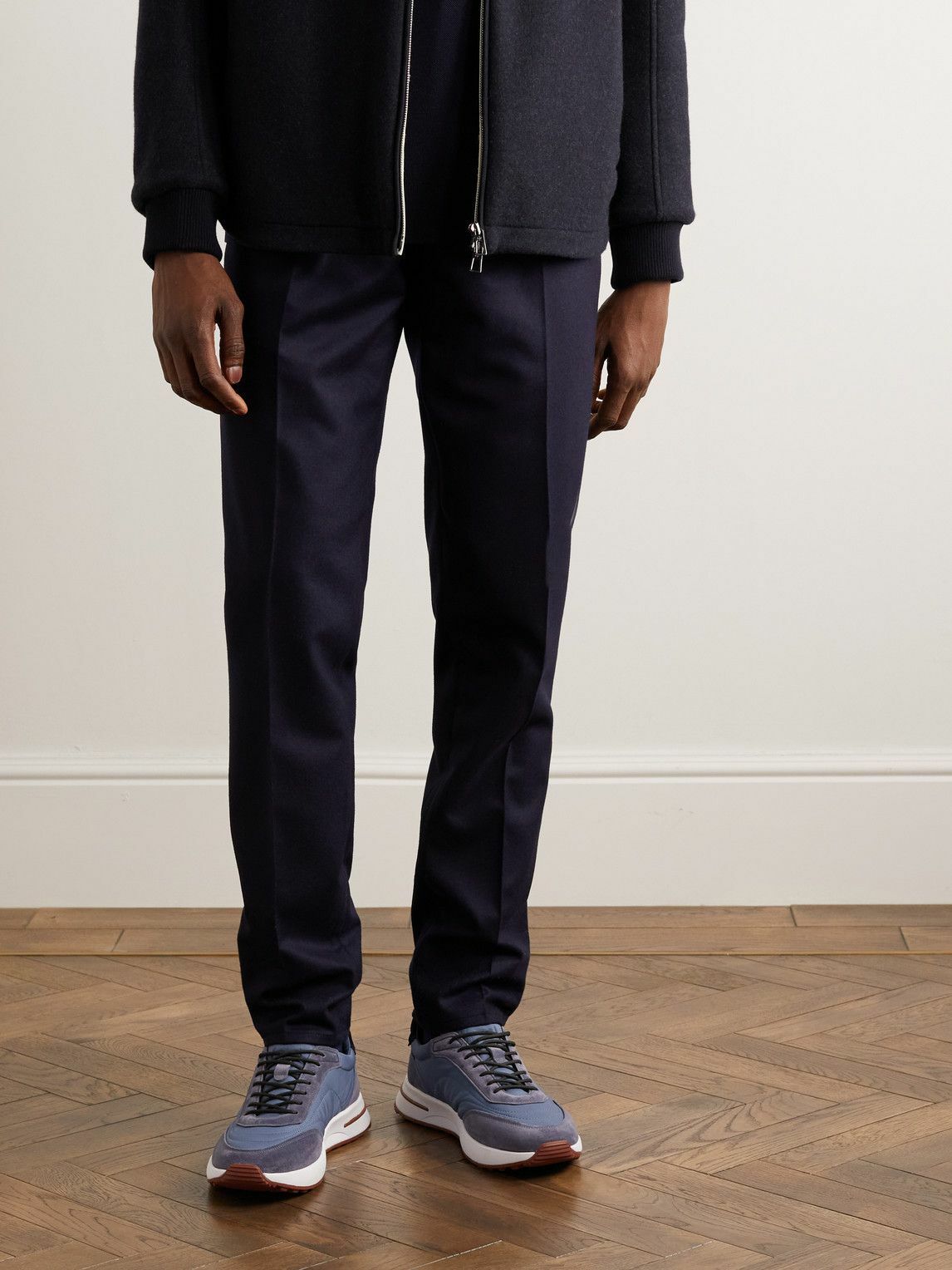 Weekend Walk Loro Piana - Weekend Walk Suede-Trimmed Shell Sneakers - Blue Loro Piana