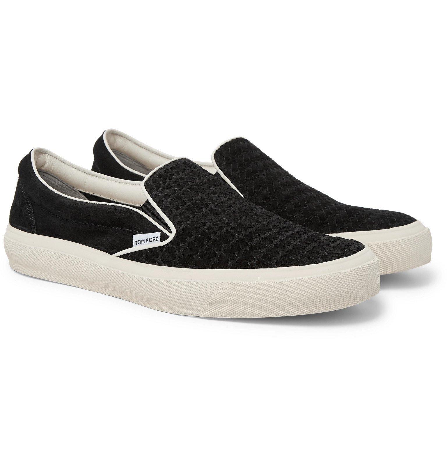 TOM FORD - Cambridge Leather-Trimmed Woven Suede Slip-On Sneakers - Black  TOM FORD