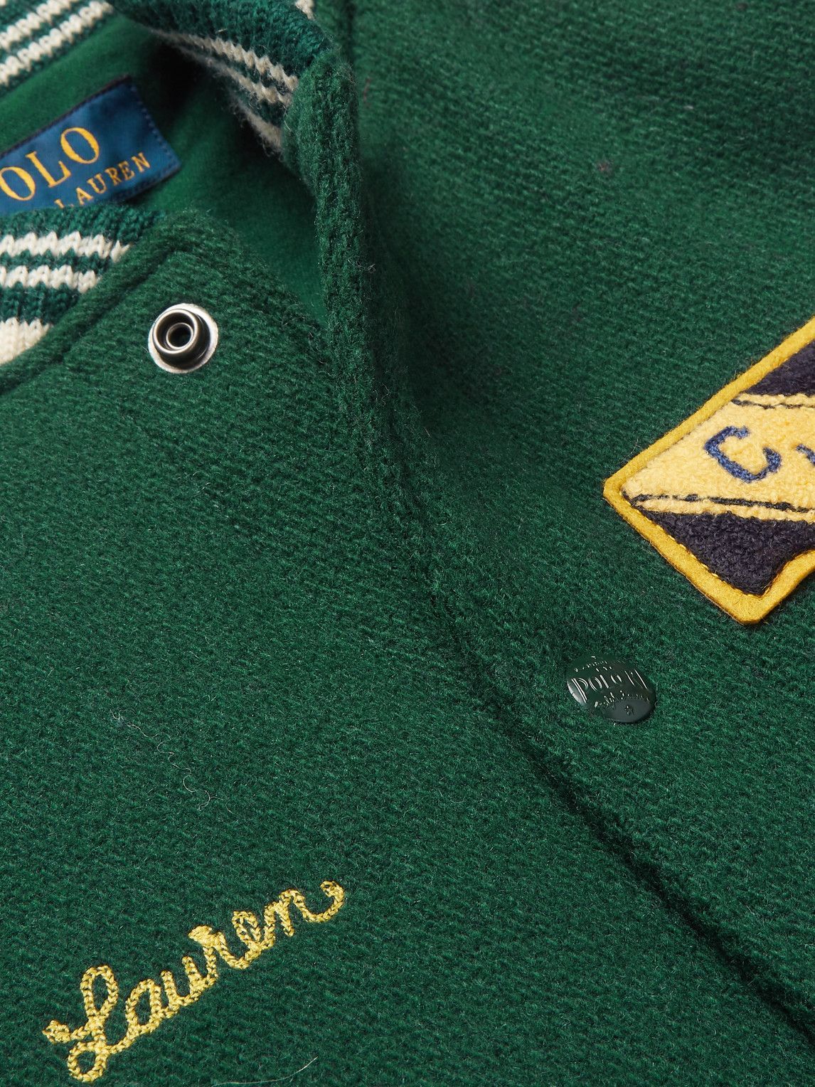 Polo Ralph Lauren - Logo-Embroidered Appliquéd Wool-Twill and Leather Bomber Jacket - Green